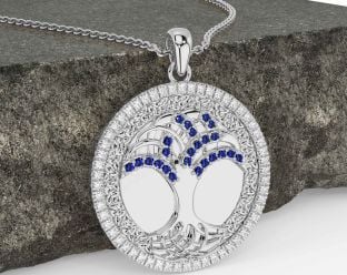 Diamond Sapphire White Gold Celtic Tree of Life Trinity Knot Necklace