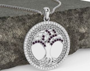 Diamond Alexandrite White Gold Black Rhodium Celtic Tree of Life Trinity Knot Necklace