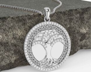 Diamond White Gold Black Rhodium Celtic Tree of Life Trinity Knot Necklace