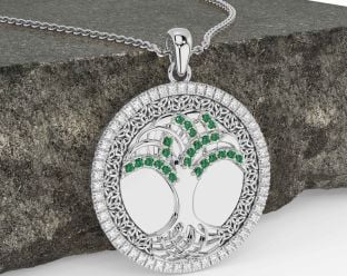 Diamante Esmeralda Branco Ouro Preto Ródio céltico Árvore de Vida Trindade Nó Colar