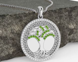 Elmas Peridot Beyaz Altın Siyah Rodyum Kelt Ağaç ile ilgili Hayat Üçlü Düğüm Kolye