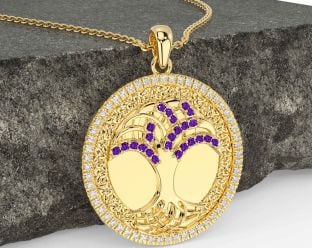 Diamond Amethyst Gold Celtic Tree of Life Trinity Knot Necklace