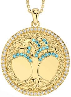 Diamond Aquamarine Gold Celtic Tree of Life Trinity Knot Necklace