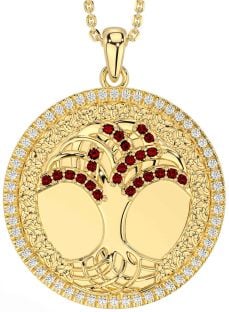 Diamond Garnet Gold Celtic Tree of Life Trinity Knot Necklace