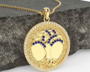 Diamant Safir Guld Keltiskt Träd av Liv Treenighet Knut Halsband