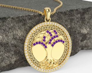 Diamond Amethyst Gold Black Rhodium Celtic Tree of Life Trinity Knot Necklace