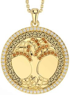 Diamond Citrine Gold Black Rhodium Celtic Tree of Life Trinity Knot Necklace