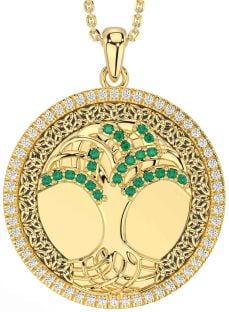 Diamond Emerald Gold Black Rhodium Celtic Tree of Life Trinity Knot Necklace