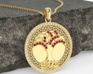 Aur rubin diamant Arborele celtic rodiu negru din Colier Life Trinity Nod