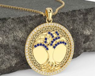 Diamant Safir Guld Svart Rodium Keltiskt Träd av Liv Treenighet Knut Halsband