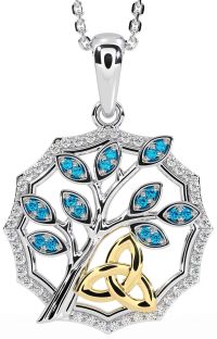 Diamond Topaz Gold Silver Celtic Trinity Knot Tree of Life Necklace