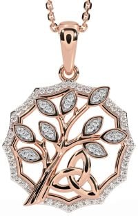 Diamond Rose Gold Silver Celtic Trinity Knot Tree of Life Necklace