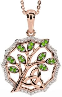 Diamond Peridot Rose Gold Silver Celtic Trinity Knot Tree of Life Necklace