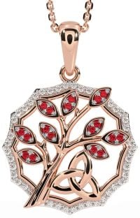 Diamond Ruby Rose Gold Silver Celtic Trinity Knot Tree of Life Necklace