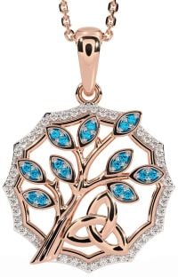 Diamond Topaz Rose Gold Silver Celtic Trinity Knot Tree of Life Necklace