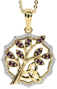 Diamond Alexandrite Gold Silver Celtic Trinity Knot Tree of Life Necklace