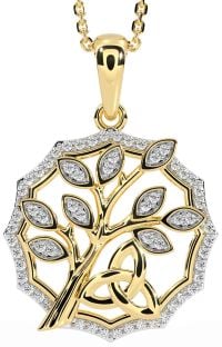 Diamond Gold Silver Celtic Trinity Knot Tree of Life Necklace