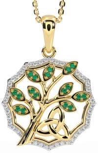 Diamond Emerald Gold Silver Celtic Trinity Knot Tree of Life Necklace