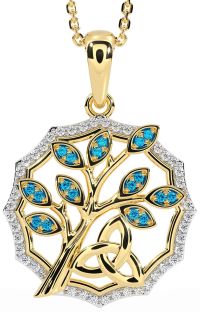 Diamond Topaz Gold Silver Celtic Trinity Knot Tree of Life Necklace