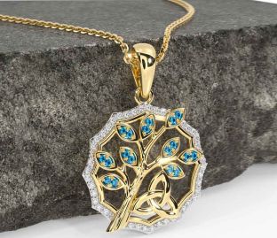 Diamond Topaz Gold Silver Celtic Trinity Knot Tree of Life Necklace