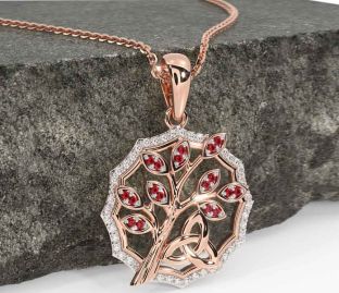 Diamante Rubi Rosa Ouro céltico Trindade Nó Árvore de Vida Colar