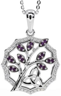 Diamond Alexandrite Silver Celtic Trinity Knot Tree of Life Necklace