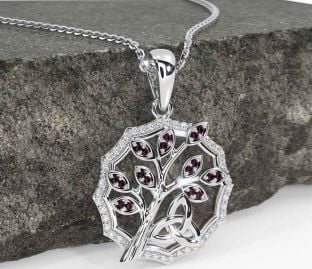 Diamond Alexandrite Silver Celtic Trinity Knot Tree of Life Necklace