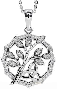 Diamond Silver Celtic Trinity Knot Tree of Life Necklace