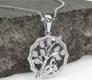 Diamond Silver Celtic Trinity Knot Tree of Life Necklace