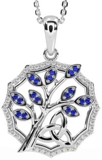 Diamond Sapphire Silver Celtic Trinity Knot Tree of Life Necklace