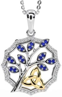 Diamond Sapphire Gold Silver Celtic Trinity Knot Tree of Life Necklace