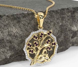 Diamond Alexandrite Gold Celtic Trinity Knot Tree of Life Necklace