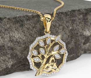 Diamond Gold Celtic Trinity Knot Tree of Life Necklace