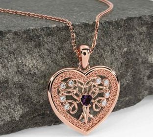 Diamond Alexandrite Rose Gold Silver Celtic Tree of Life Trinity Knot Heart Necklace