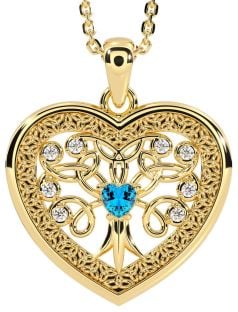 Diamond Topaz Gold Silver Celtic Tree of Life Trinity Knot Heart Necklace