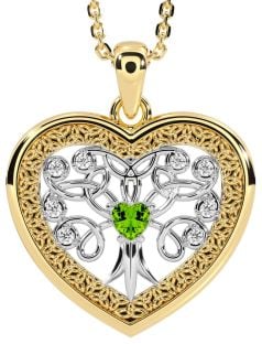 Diamond Peridot Gold Silver Celtic Tree of Life Trinity Knot Heart Necklace