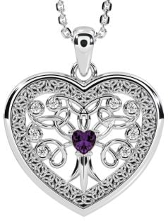 Diamond Alexandrite Silver Celtic Tree of Life Trinity Knot Heart Necklace