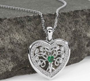 Diamante Esmeralda Branco Ouro céltico Árvore de Vida Trindade Nó Coração Colar