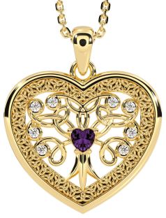 Diamond Alexandrite Gold Celtic Tree of Life Trinity Knot Heart Necklace