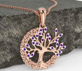 Amethyst Rose Gold Silver Celtic Tree of Life Trinity Knot Necklace