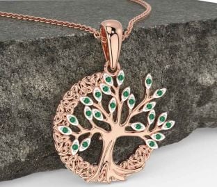 Emerald Rose Gold Silver Celtic Tree of Life Trinity Knot Necklace