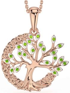 Peridot Rose Gold Silver Celtic Tree of Life Trinity Knot Necklace