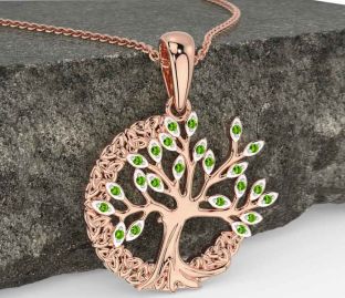Peridot Rose Gold Silver Celtic Tree of Life Trinity Knot Necklace