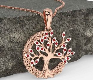 Ruby Rose Gold Silver Celtic Tree of Life Trinity Knot Necklace