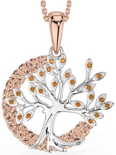 Citrine Rose Gold Silver Celtic Tree of Life Trinity Knot Necklace