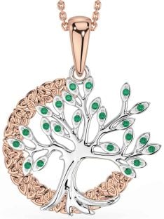 Emerald Rose Gold Silver Celtic Tree of Life Trinity Knot Necklace