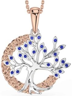 Sapphire Rose Gold Silver Celtic Tree of Life Trinity Knot Necklace