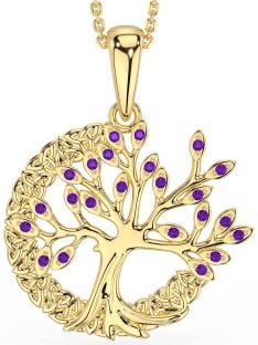 Amethyst Gold Silver Celtic Tree of Life Trinity Knot Necklace