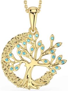 Aquamarine Gold Silver Celtic Tree of Life Trinity Knot Necklace