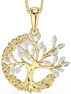 Diamond Gold Silver Celtic Tree of Life Trinity Knot Necklace